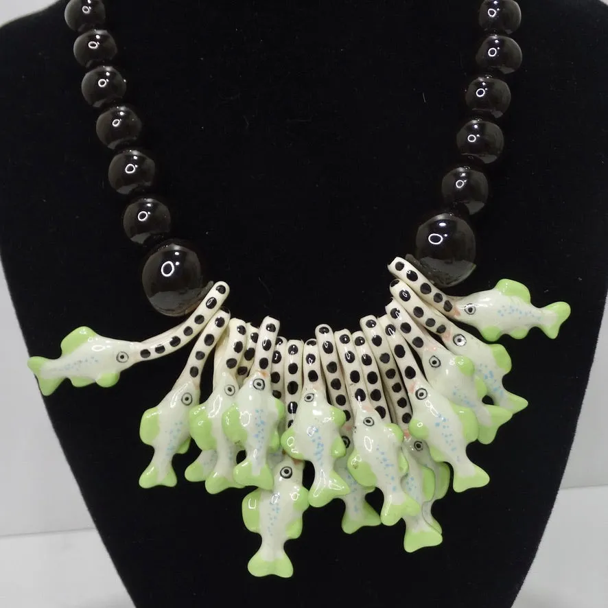 1976 Parrot Pearls Fish Charm Necklace