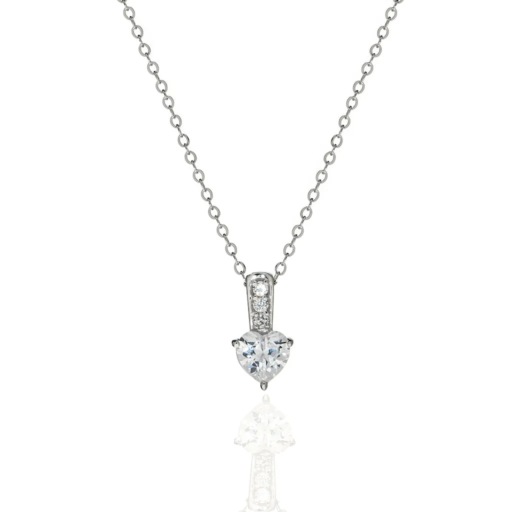 2.1 Carat CZ Sterling Silver Heart Pendant 16"