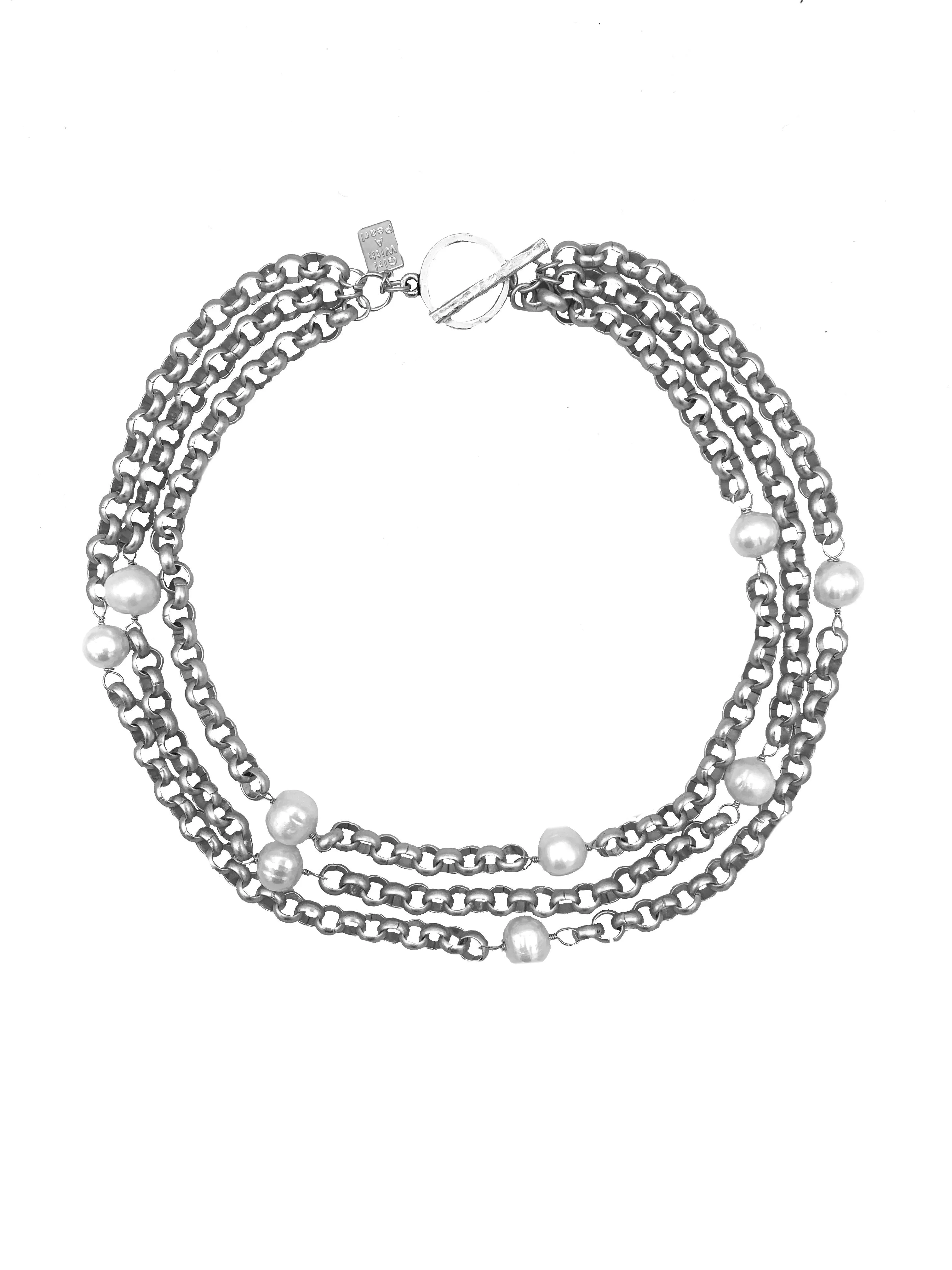 220-01-S | COCO TRIPLE STRAND NECKLACE (WHITE PEARLS ON SILVER)