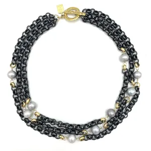 220-07-T | COCO TRIPLE STRAND NECKLACE (GRAY PEARLS ON TITANIUM)