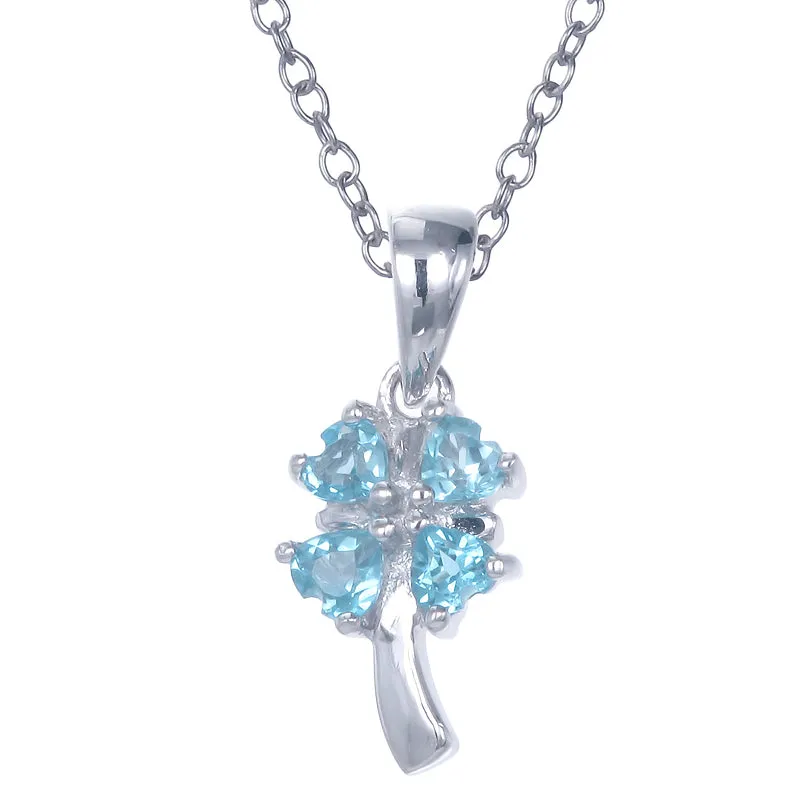 2/5 cttw Pendant Necklace, Swiss Blue Topaz Heart Pendant Necklace for Women in .925 Sterling Silver with Rhodium, 18 Inch Chain, Prong Setting