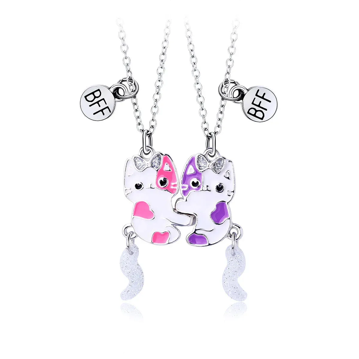 2Pcs Heart-Shaped Magnet Panda Necklaces