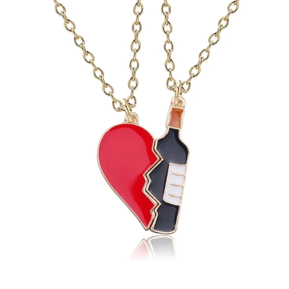2Pcs Heart-Shaped Magnet Panda Necklaces