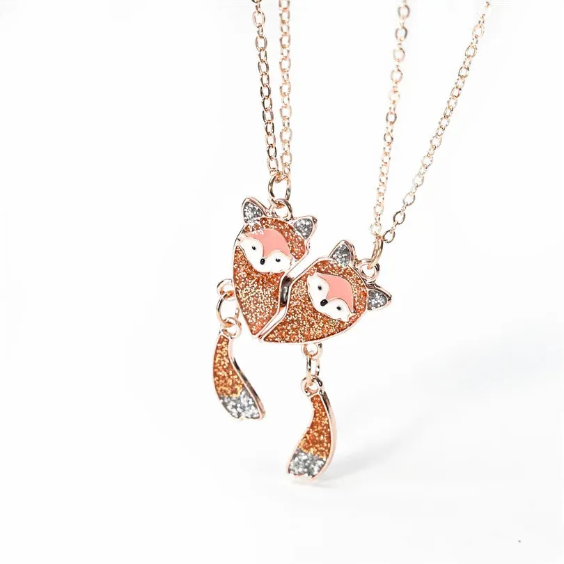 2Pcs Heart-Shaped Magnet Panda Necklaces