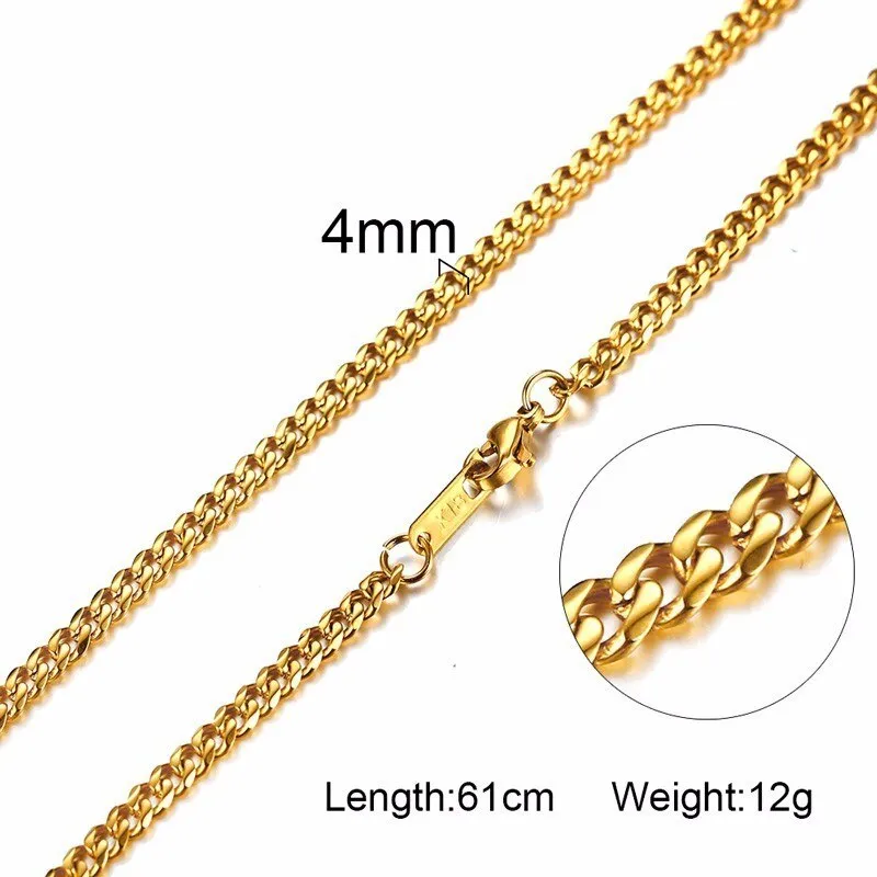 3-6MM Men Necklace Gold Tone
