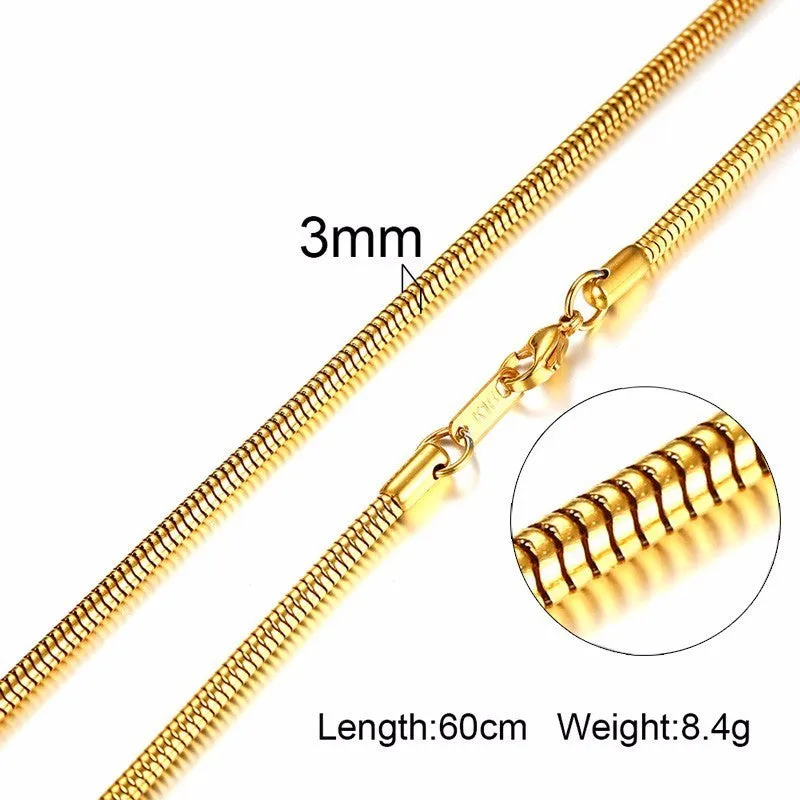 3-6MM Men Necklace Gold Tone
