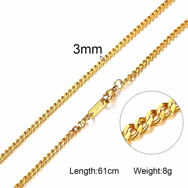 3-6MM Men Necklace Gold Tone