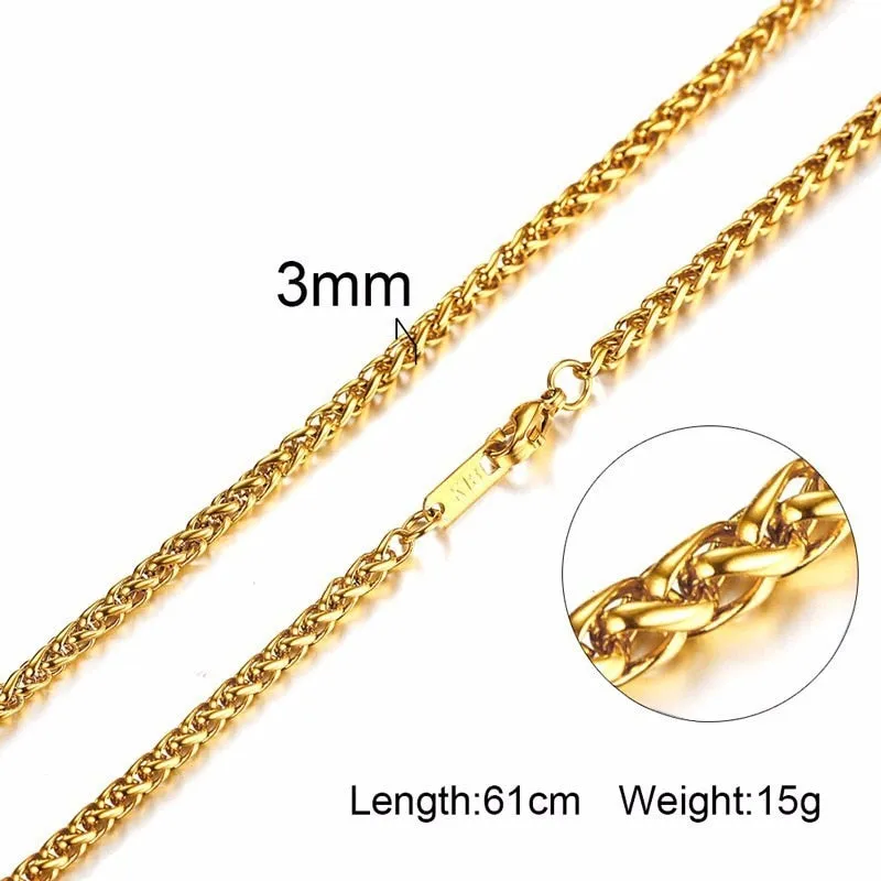 3-6MM Men Necklace Gold Tone
