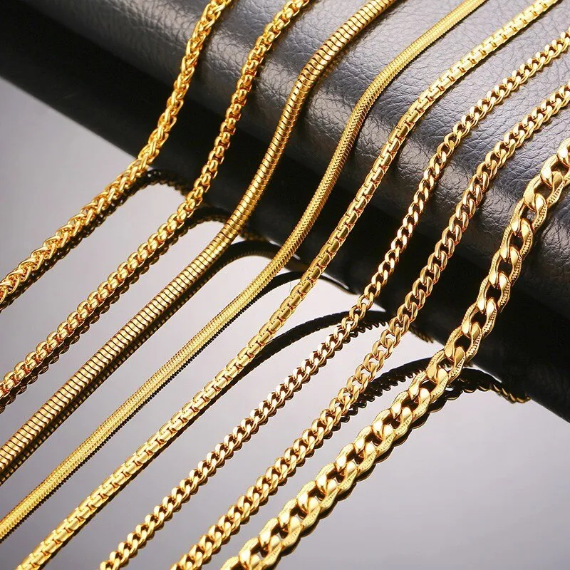 3-6MM Men Necklace Gold Tone