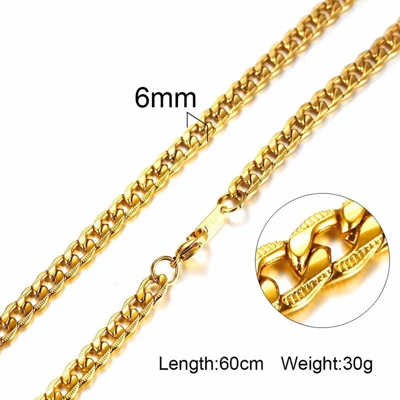 3-6MM Men Necklace Gold Tone