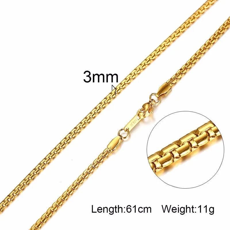 3-6MM Men Necklace Gold Tone