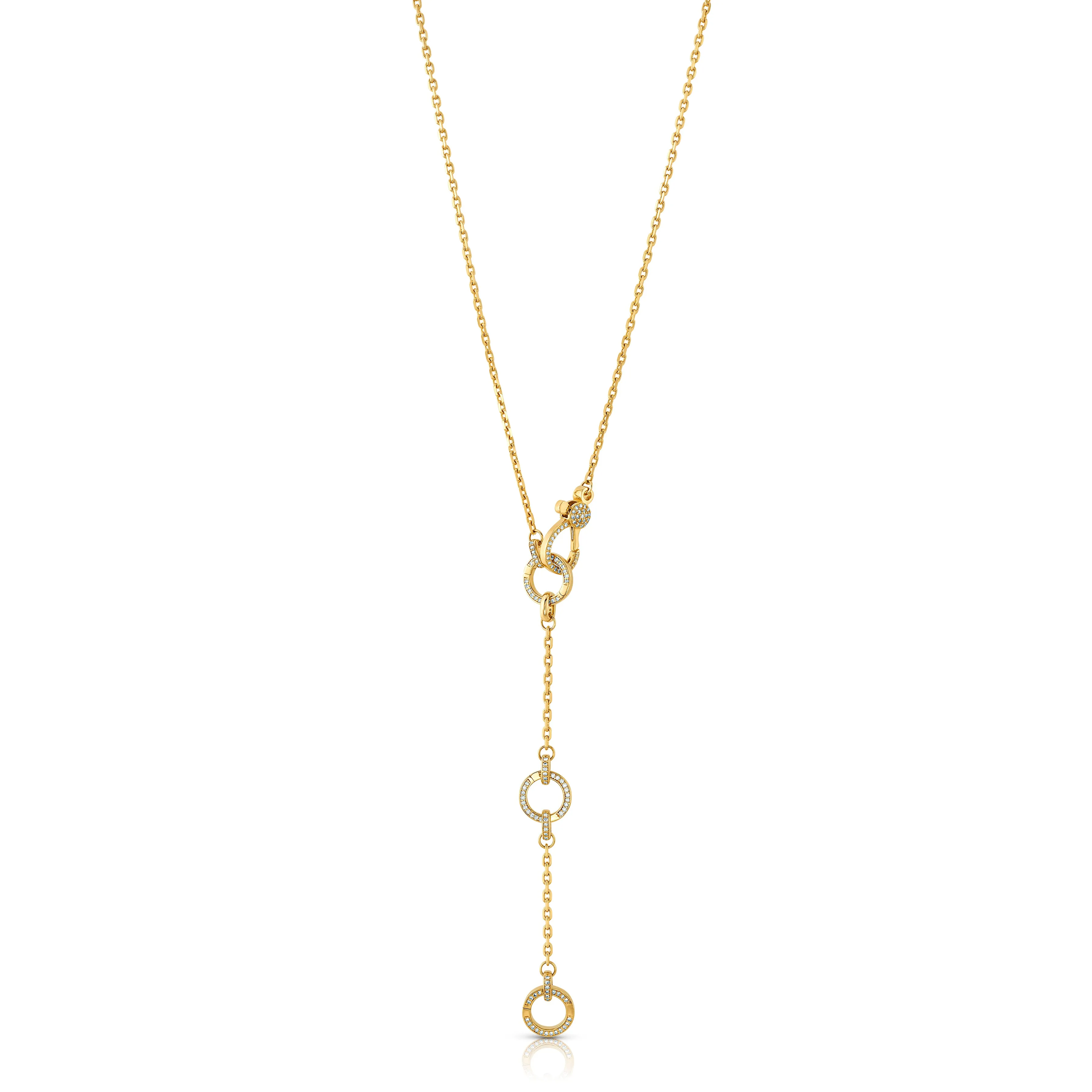 3 DIAMOND CIRCLE CONNECTOR WITH DIAMOND LOBSTER CLASP, 14kt gold