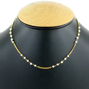 3 mm Fresh Water Pearl Gemstone Beads Chain Necklace In 18 Kt Yellow Gold Finish