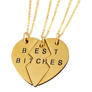 3 pcs/set Best Bitches Pendant Broken Heart stitching Necklace
