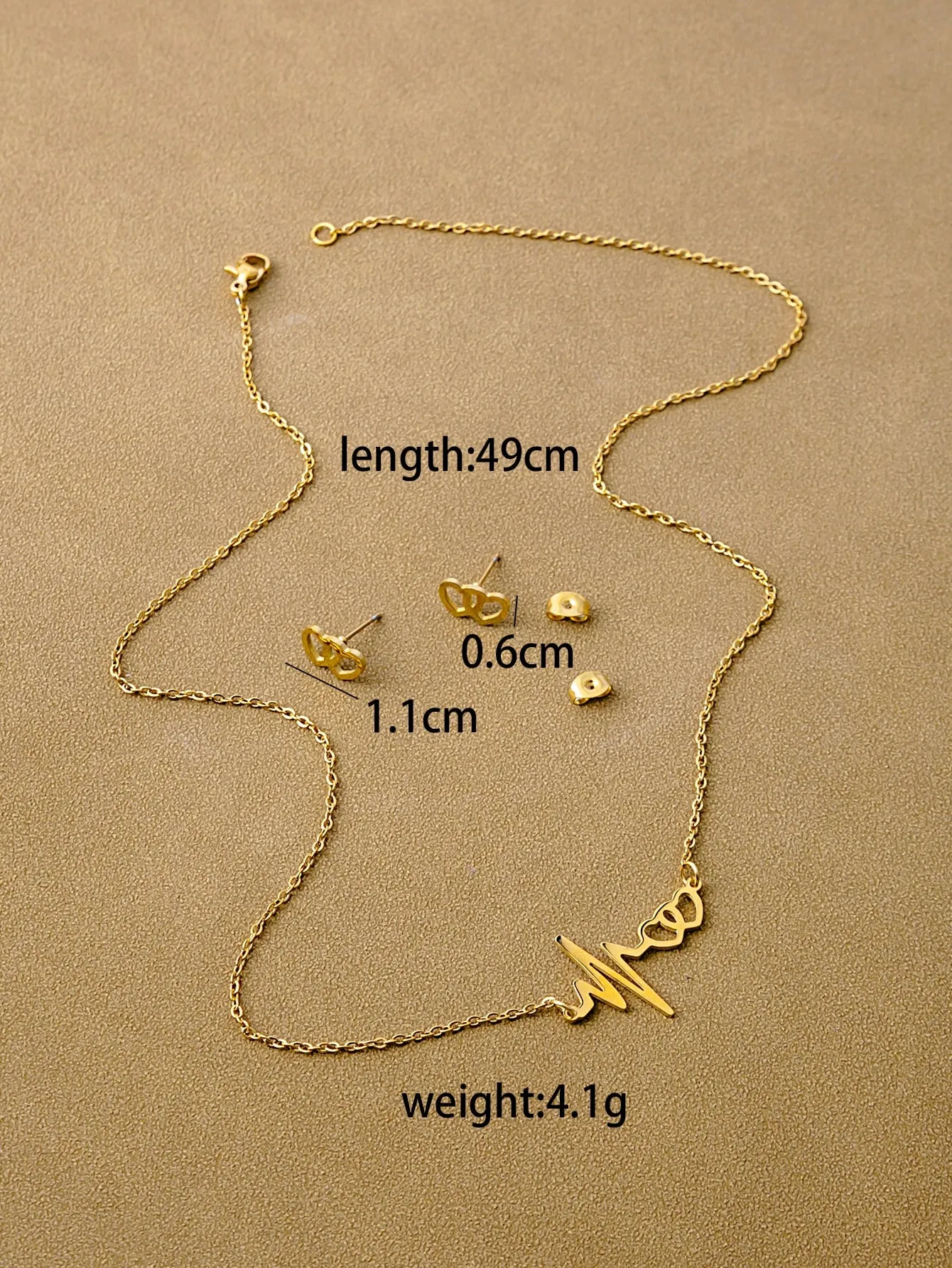 3pcs Heartbeat Decor Jewelry Set - Gold