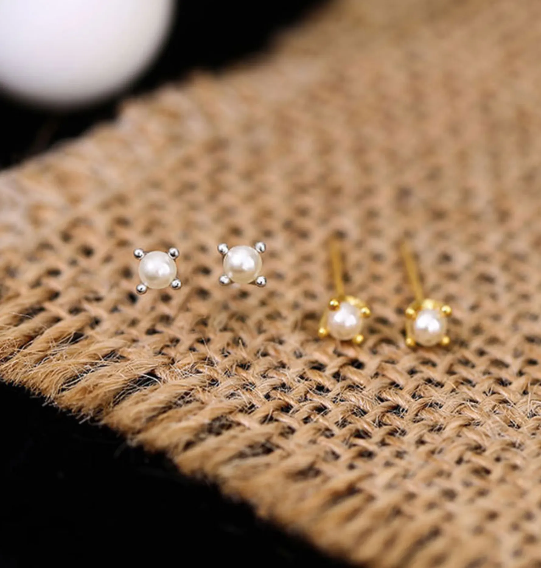 4 mm Mini Pearl Stud Earrings - Gold or Silver