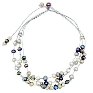 401-09-S | SHORT SILVER CORD 3-STRAND W/ MULTI PEARLS