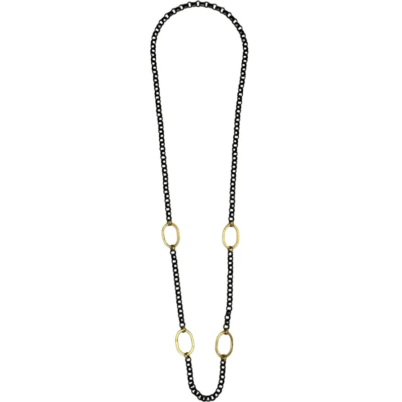 411-TIT-G | TITANIUM CHAIN w/ GOLD OVAL RINGS  37"