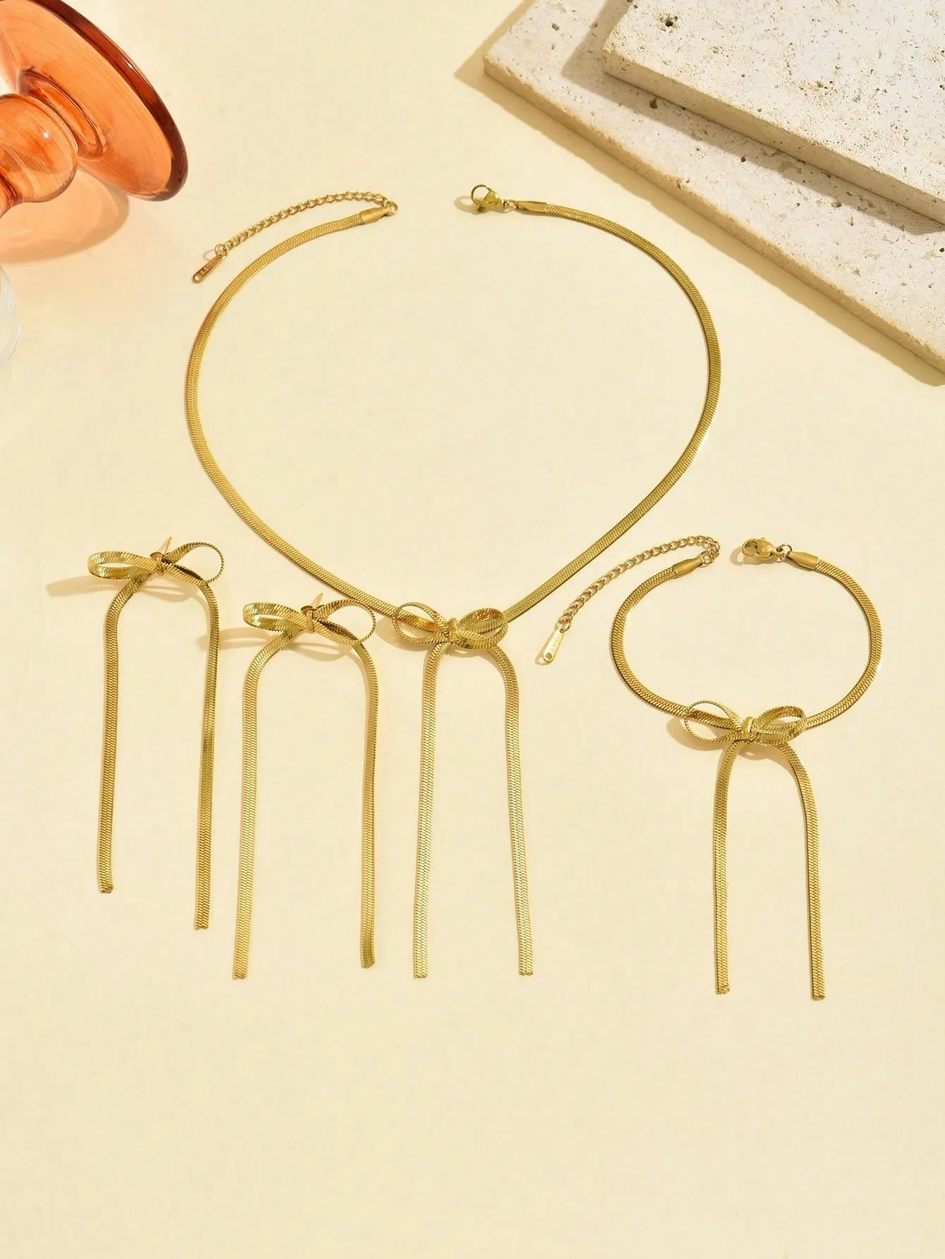 4pcs Titanium Steel Jewelry Set - Butterfly Decor Necklace, Bracelet & Earrings, Gift Idea
