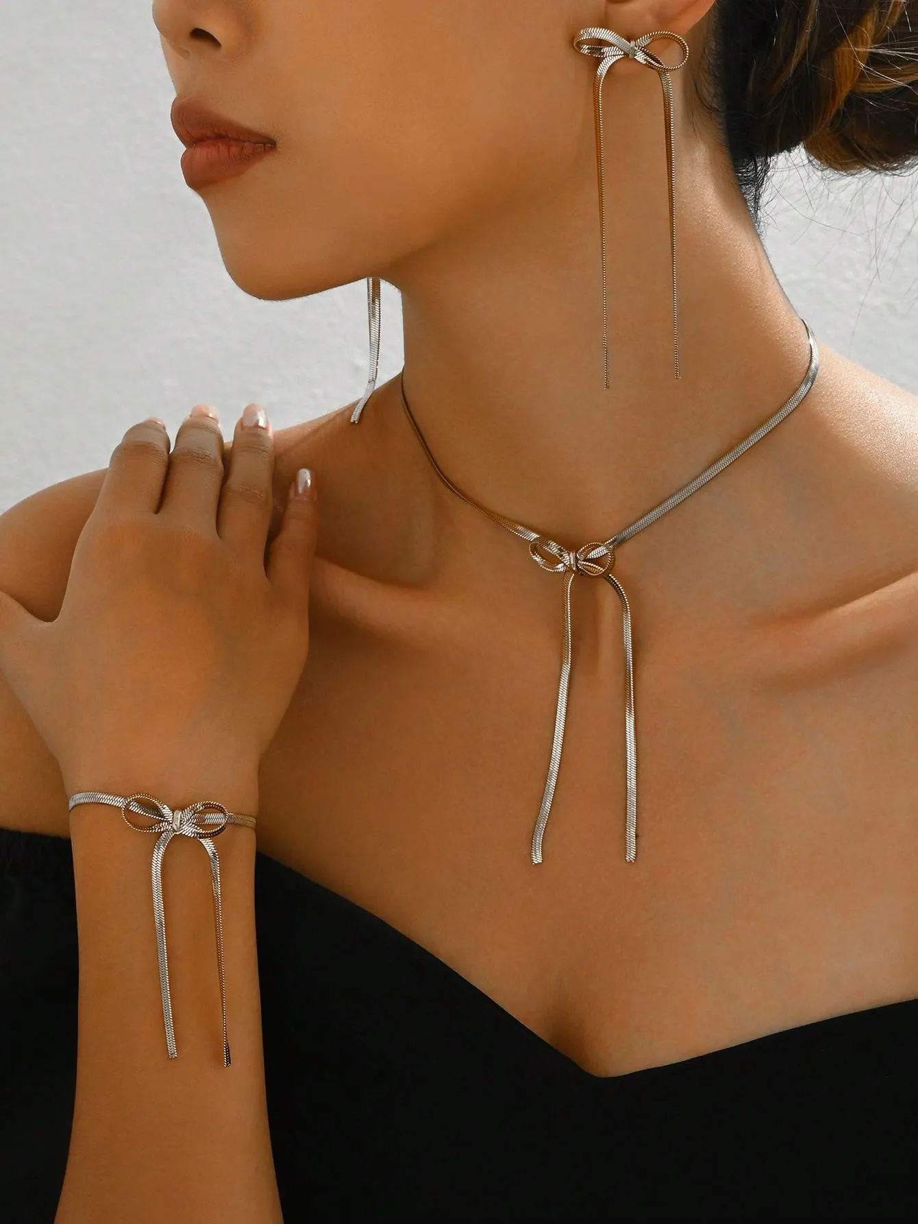 4pcs Titanium Steel Jewelry Set - Butterfly Decor Necklace, Bracelet & Earrings, Gift Idea