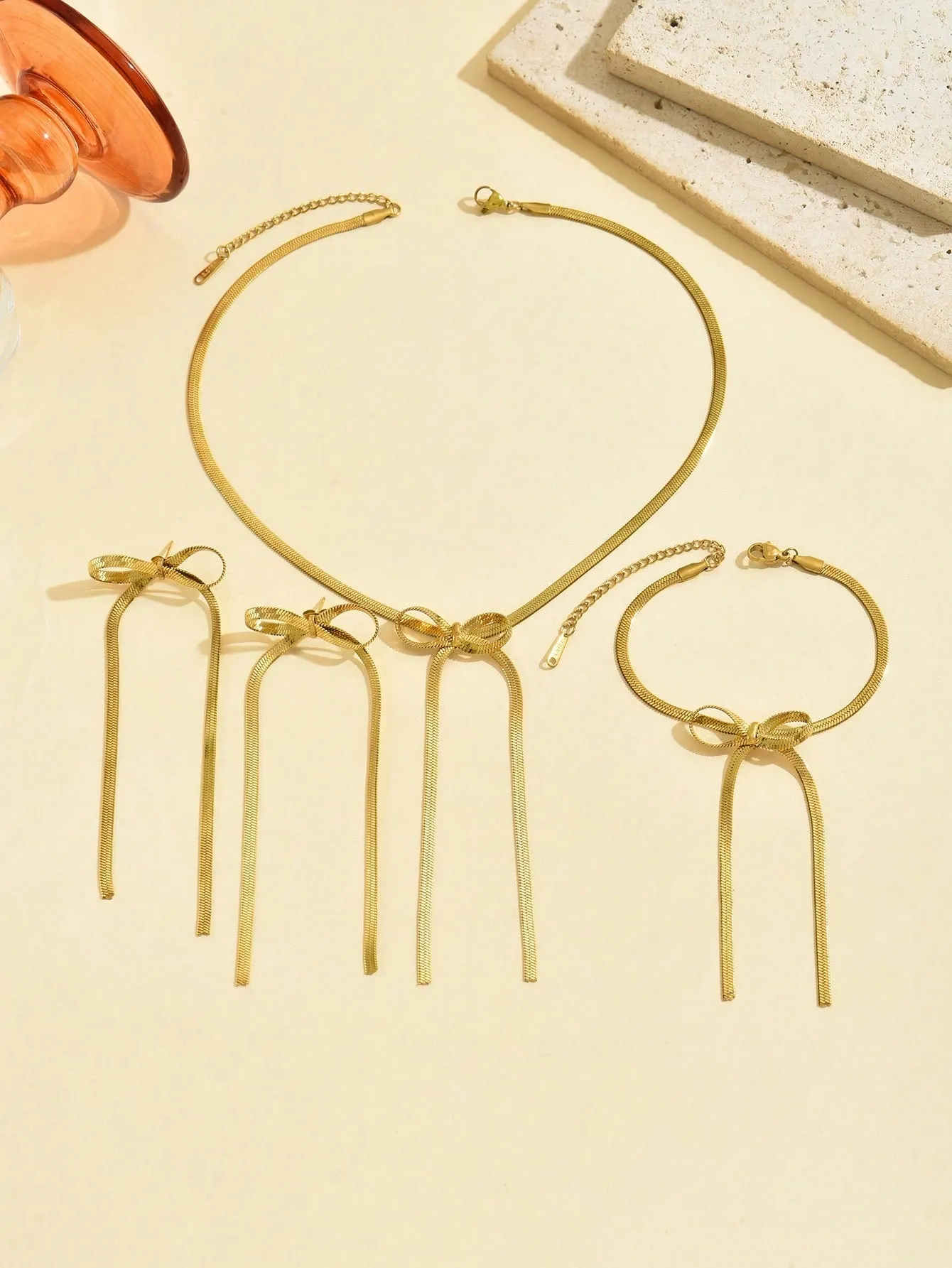 4pcs Titanium Steel Jewelry Set - Butterfly Decor Necklace, Bracelet & Earrings, Gift Idea