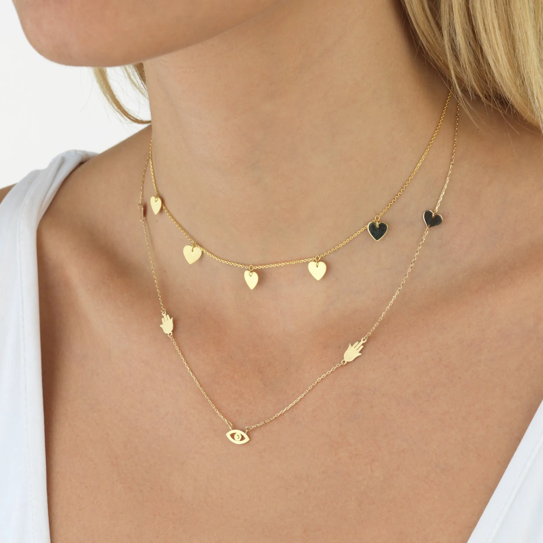 5 Heart Necklace 14K