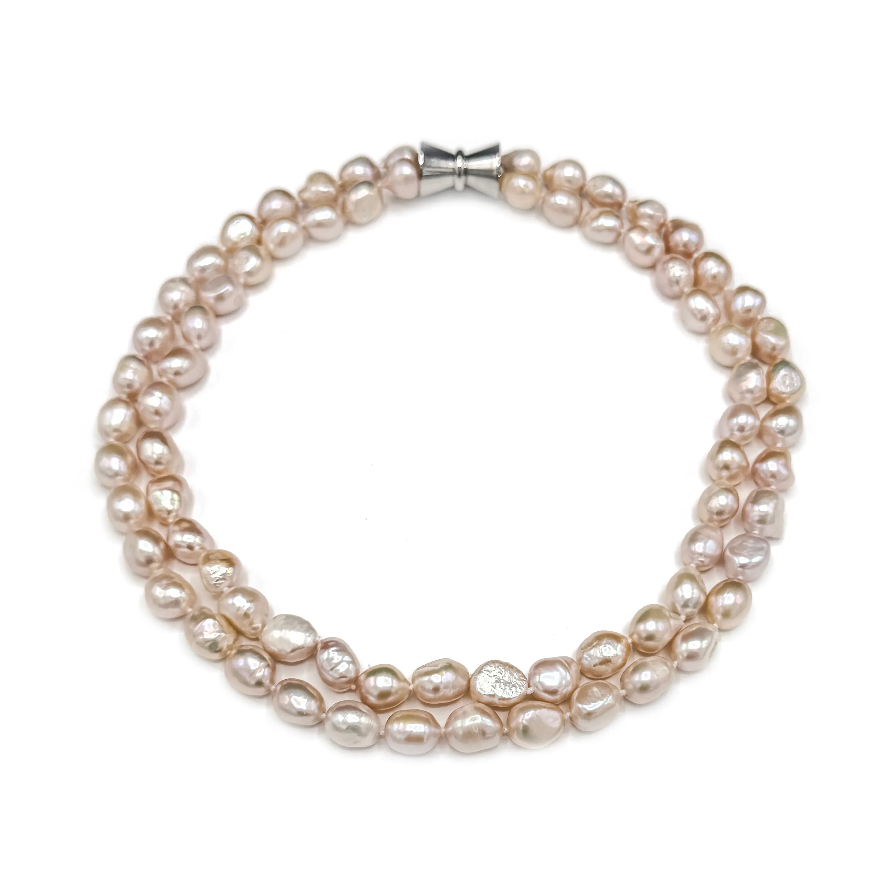 701-02-S | BAROQUE DOUBLE STRAND (PINK ON SILVER)