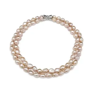701-02-S | BAROQUE DOUBLE STRAND (PINK ON SILVER)