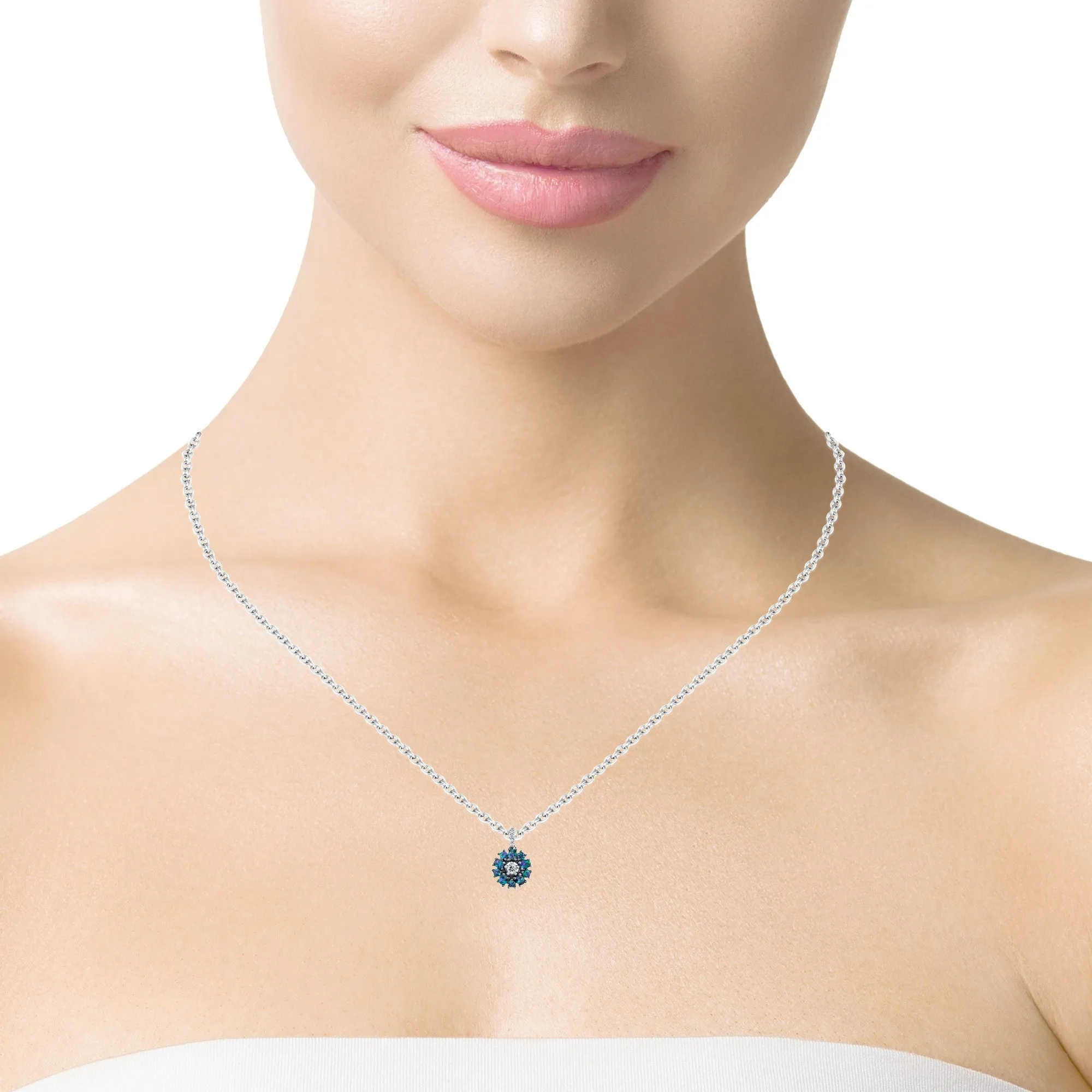 .74 ct. t.w. Alexandrite Halo and Diamond 18k White Gold Circle Pendant Necklace