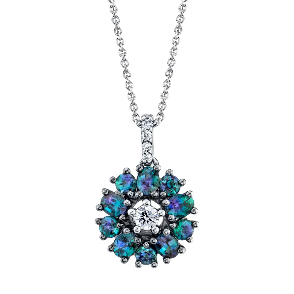 .74 ct. t.w. Alexandrite Halo and Diamond 18k White Gold Circle Pendant Necklace