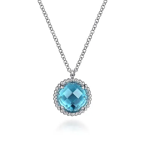 925 Sterling Silver Bujukan Swiss Blue Topaz Pendant Necklace