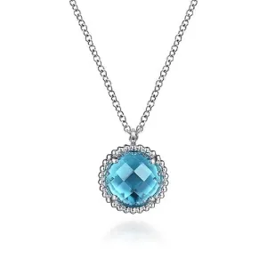 925 Sterling Silver Bujukan Swiss Blue Topaz Pendant Necklace