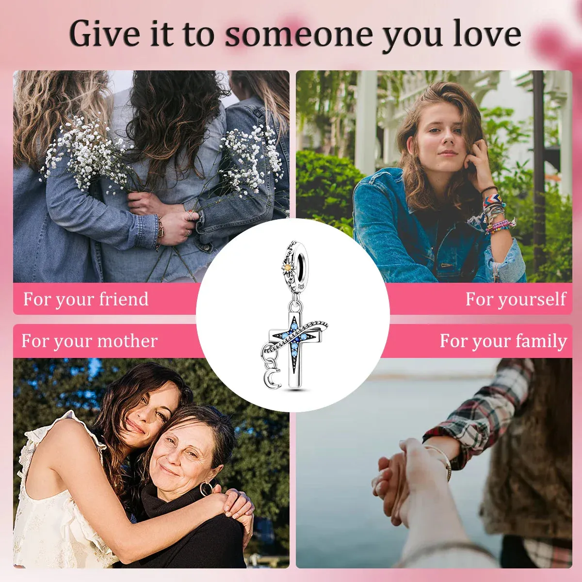 925 Sterling Silver Cross Pendant Charm Fits Bracelets & Necklaces Diy Gift