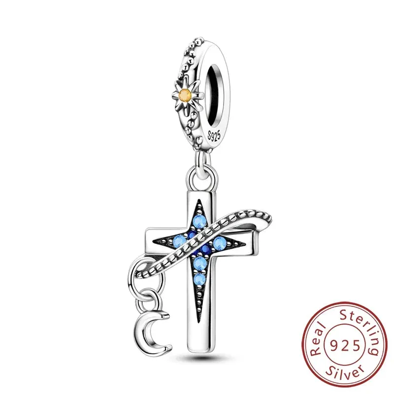 925 Sterling Silver Cross Pendant Charm Fits Bracelets & Necklaces Diy Gift