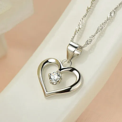 925 Sterling Silver Cubic Zirconia Love Pendant Necklace