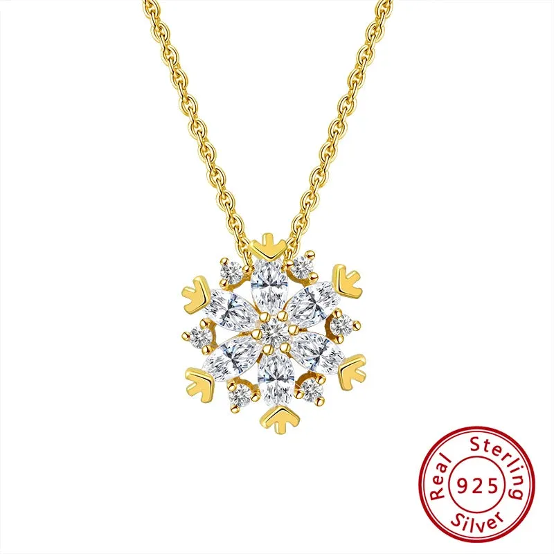 925 Sterling Silver Snowflake Pendant Necklaces