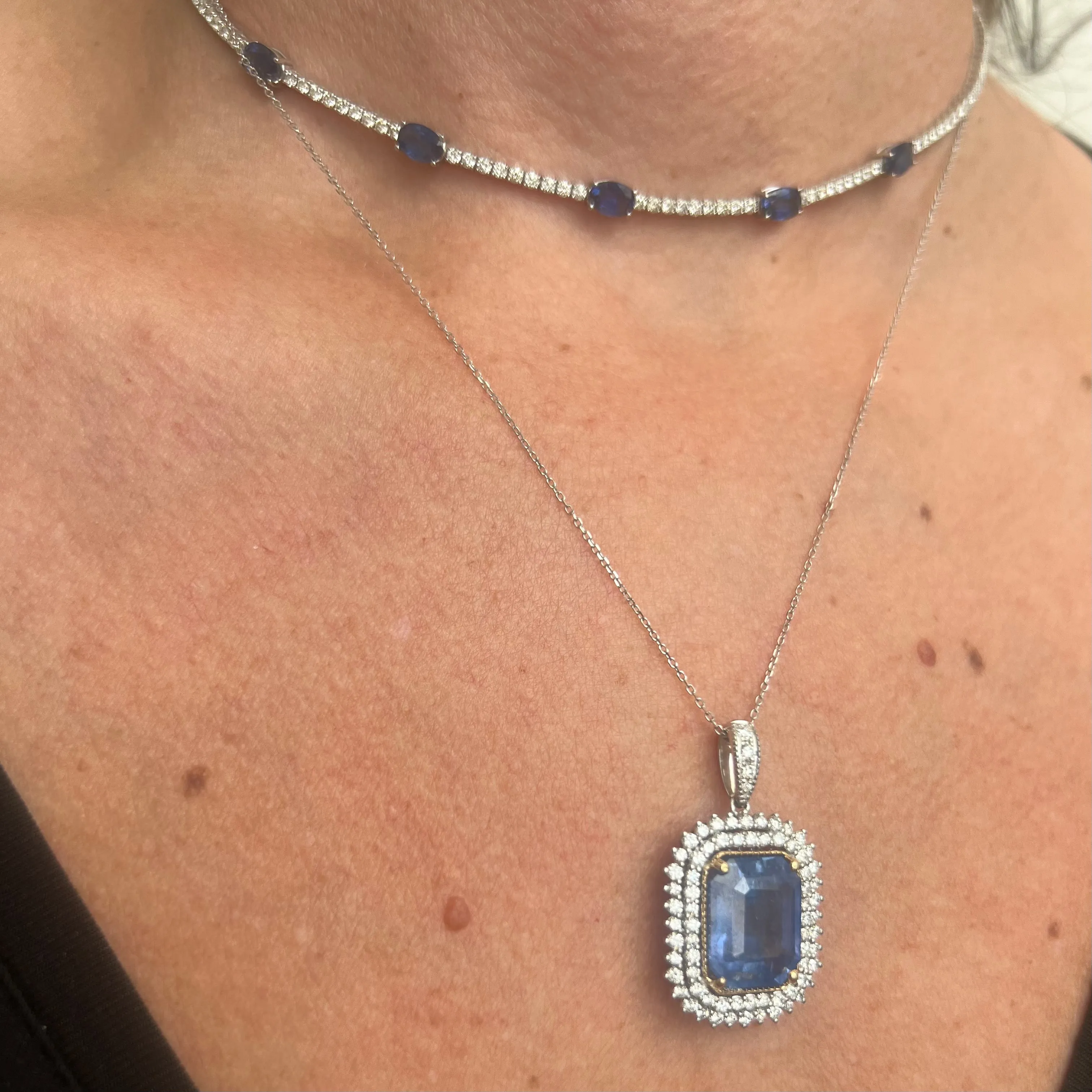 9.83 Carat Sapphire and Diamond Pendant Necklace