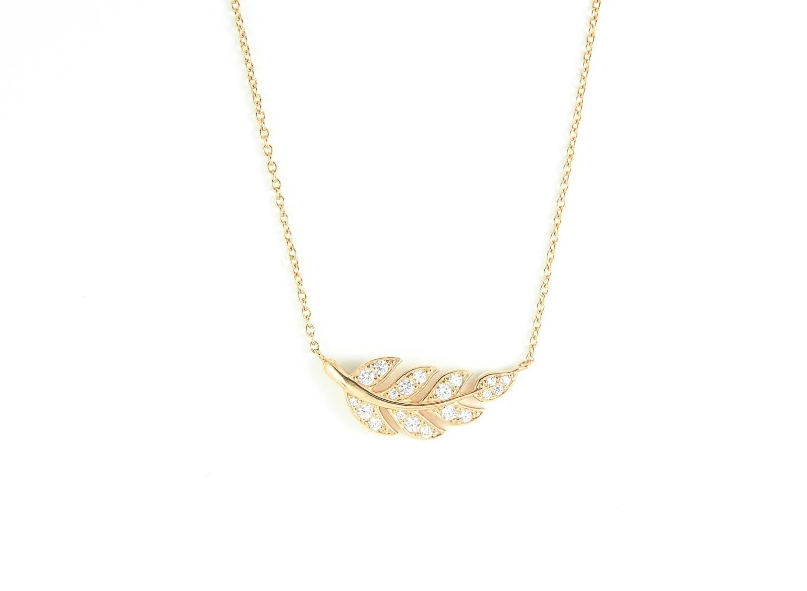 9ct Rose Gold Plated & Cubic Zirconia Leaf Necklace Pendant