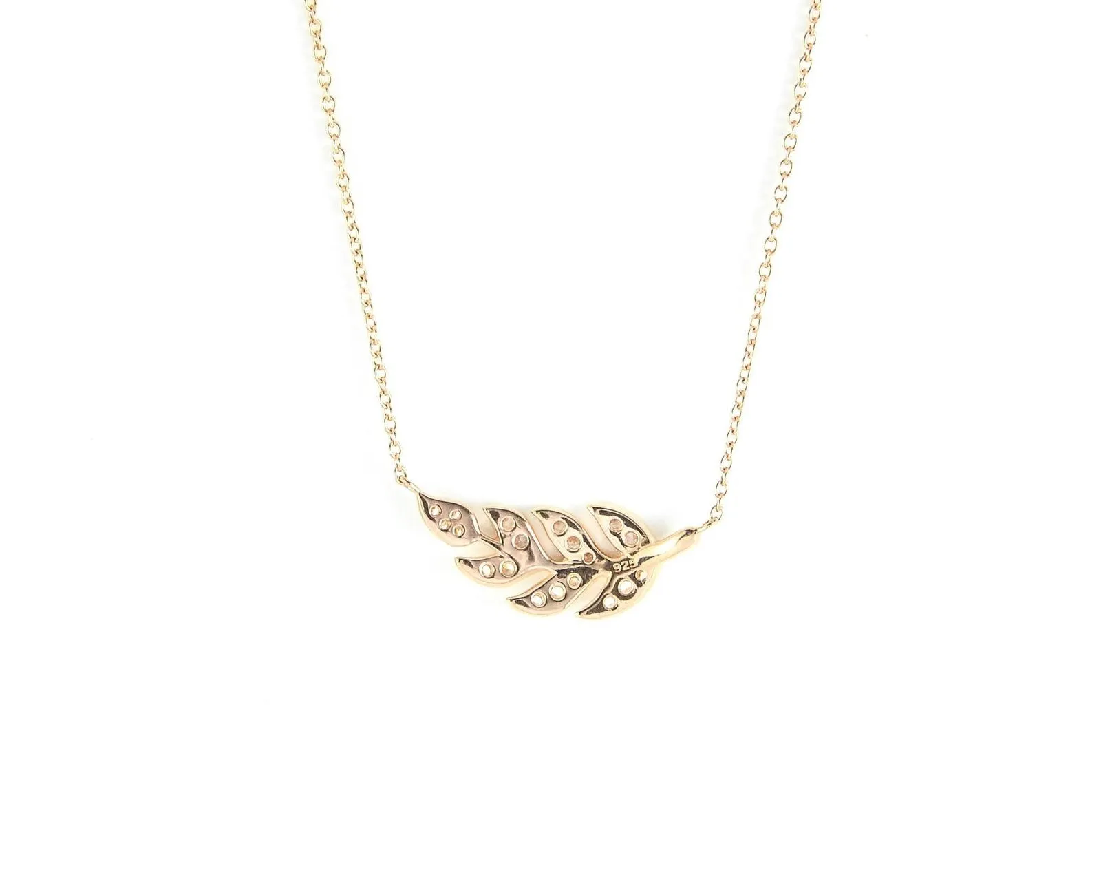 9ct Rose Gold Plated & Cubic Zirconia Leaf Necklace Pendant