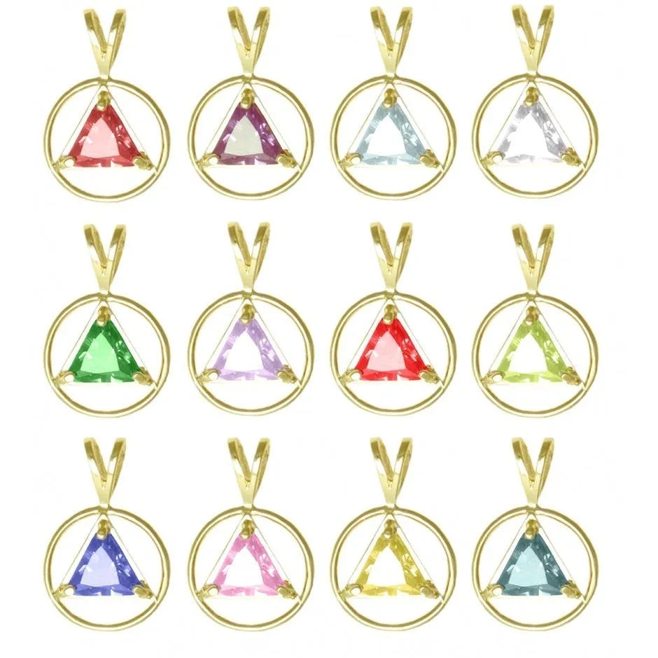 AG03. AA Birthstone Pendant - 12 Colors, 14kt Gold.