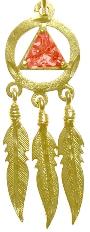 AG46. AA with 3 Feathers, Birthstone - 12 Colors, Pendant, 14KT Gold.