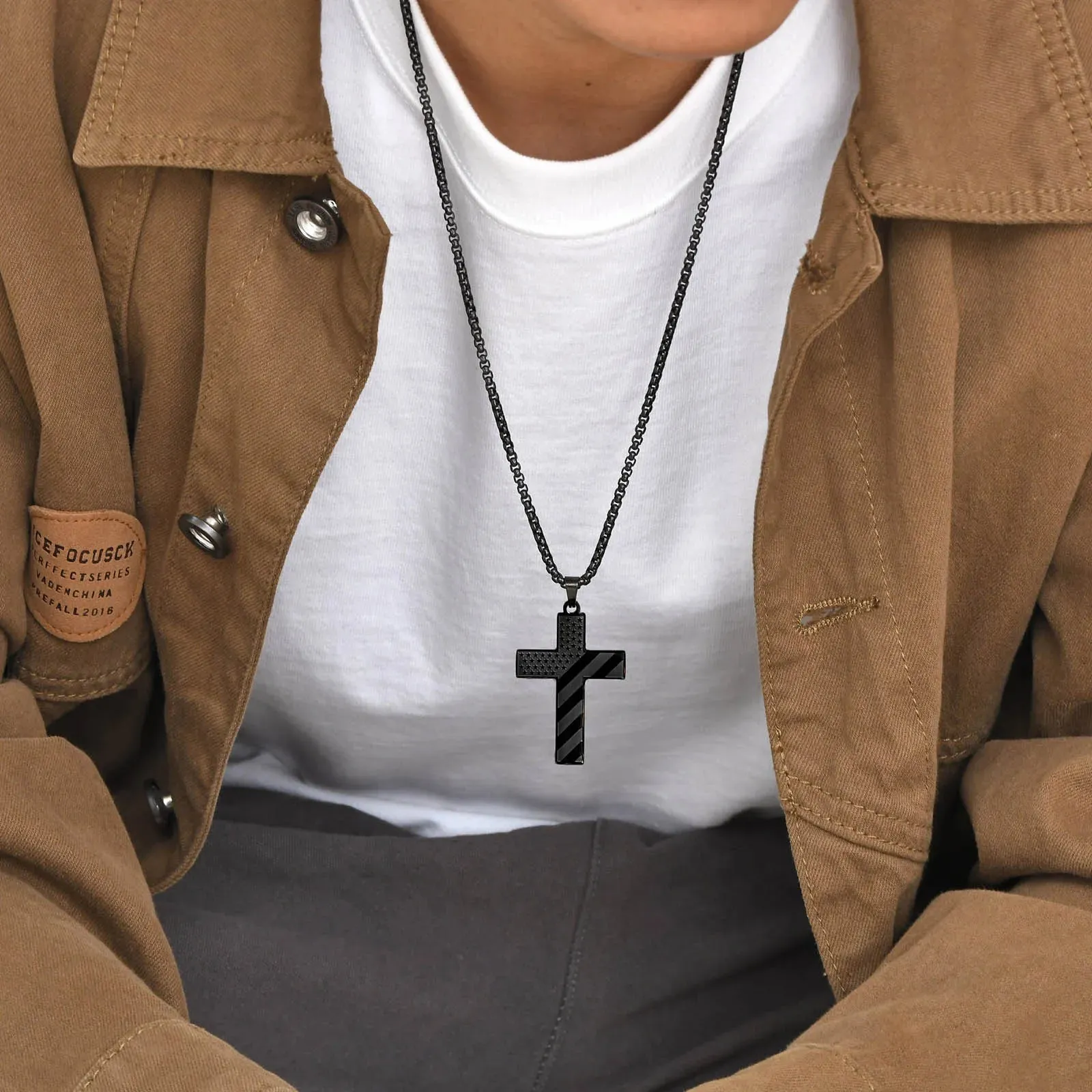 American Flag Cross Pendant Necklaces for Men Boys