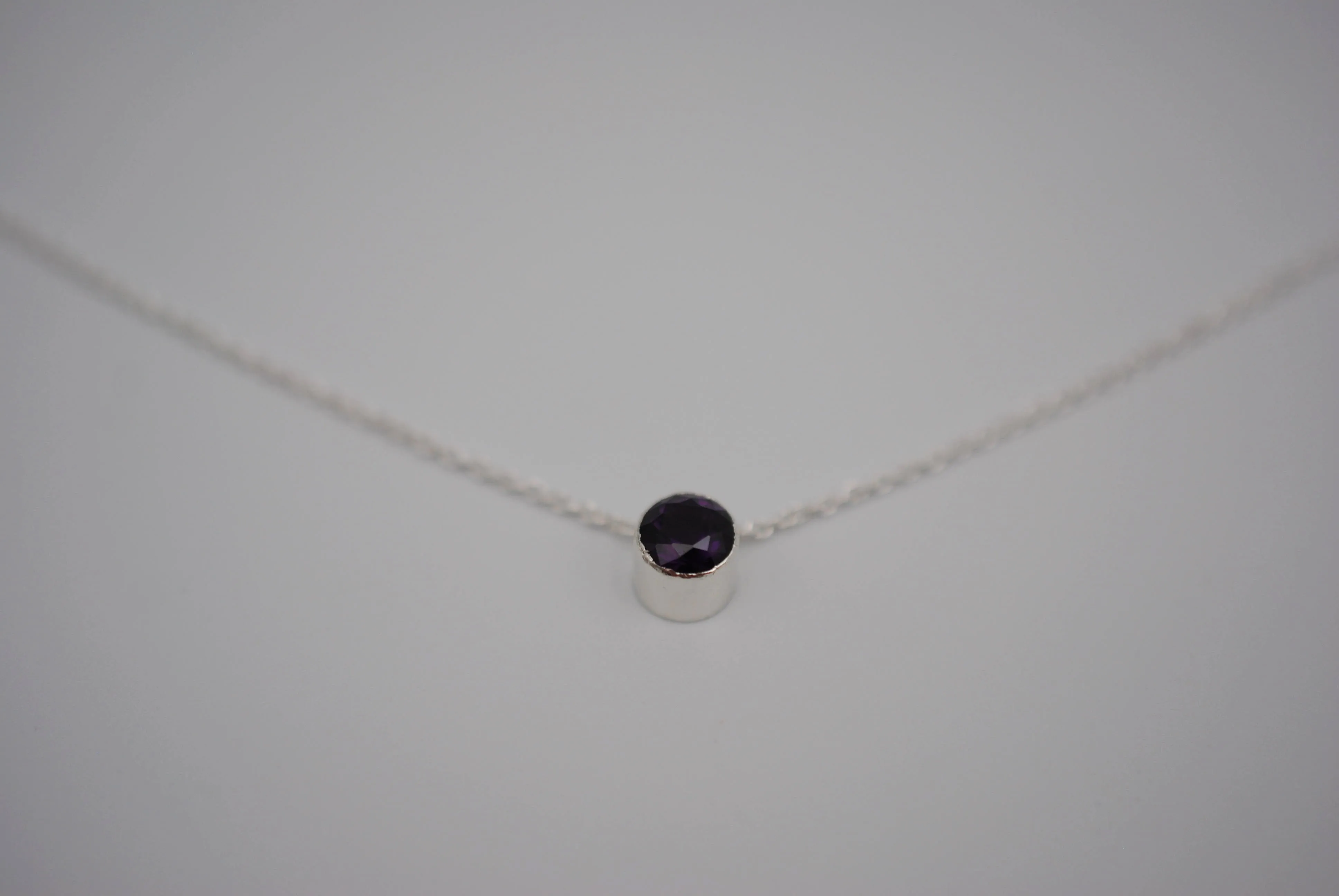 Amethyst Bezel Setting Silver Pendant Necklace