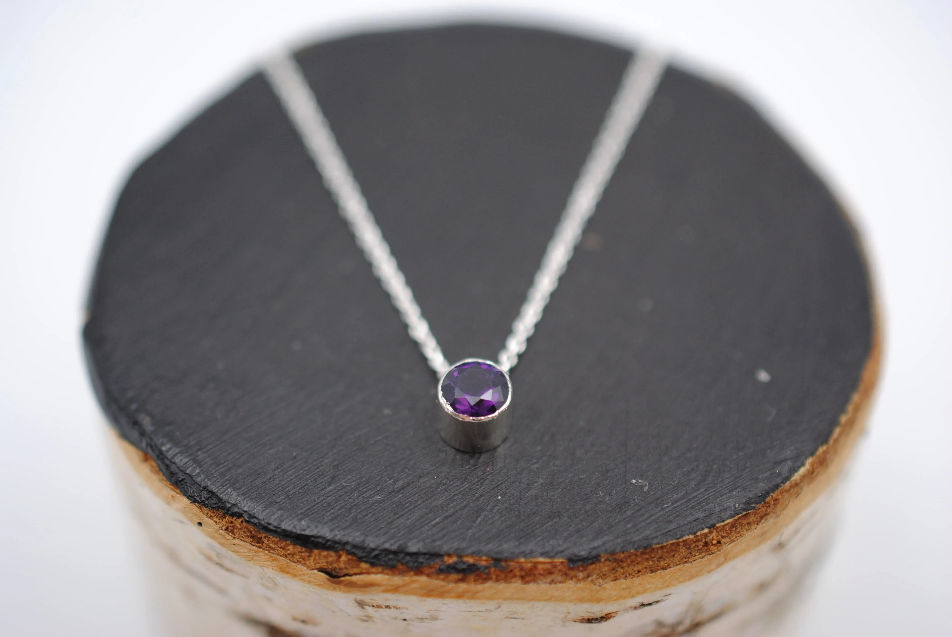 Amethyst Bezel Setting Silver Pendant Necklace