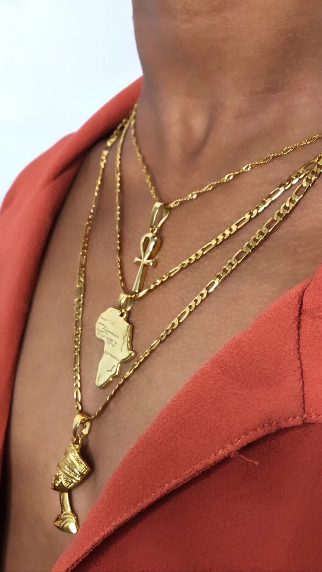 ankh necklace africa necklace and nefertiti necklace 3 piece set