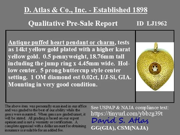 Antique Diamond and Yellow Gold Heart Charm