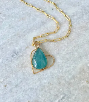 Aquamarine and Heart Charm Necklace