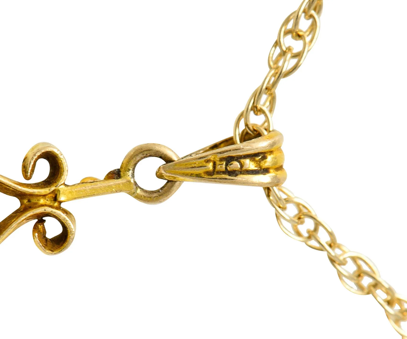 Art Nouveau Sapphire Pearl 14 Karat Two-Tone Gold Laurel Pendant Necklace