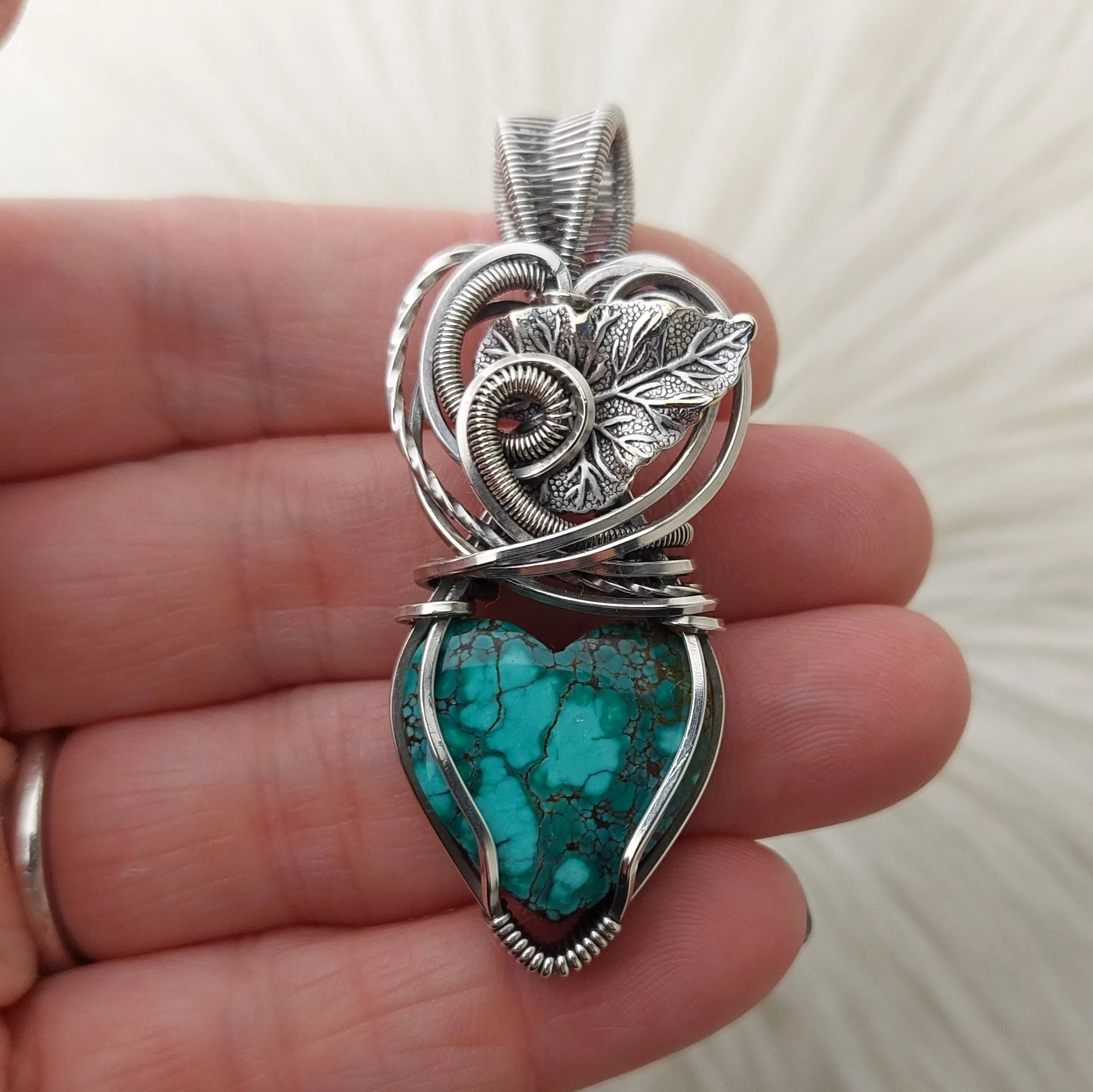 Artisan Cut Hubei Turquoise Heart Pendant In Sterling Silver