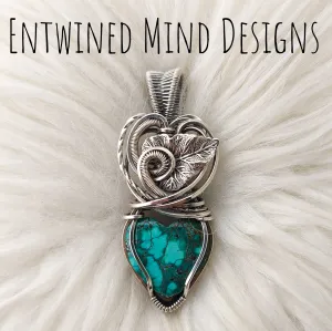 Artisan Cut Hubei Turquoise Heart Pendant In Sterling Silver